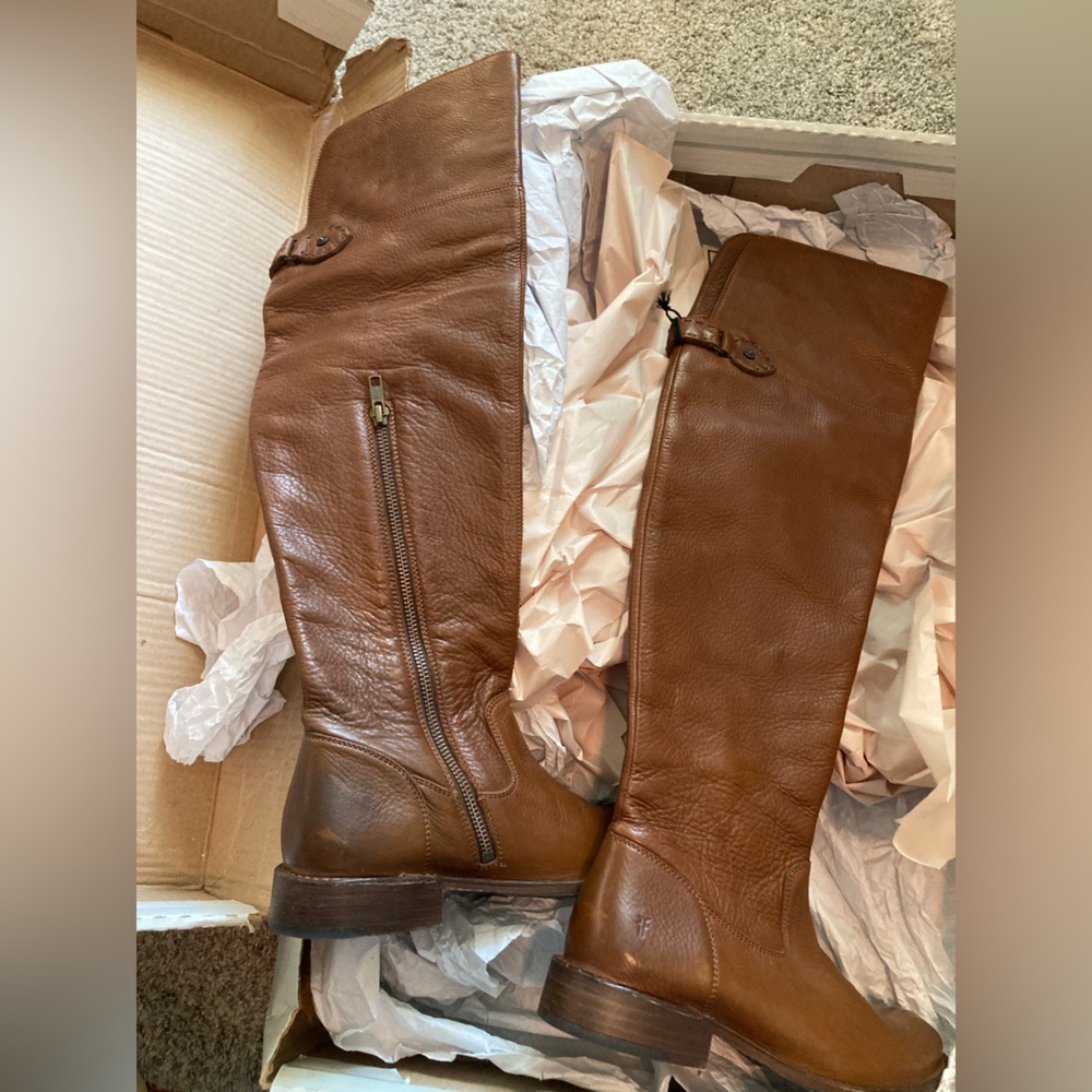 Frye Shirley brown over the knee / fold over leather boots block heel NWT size 7